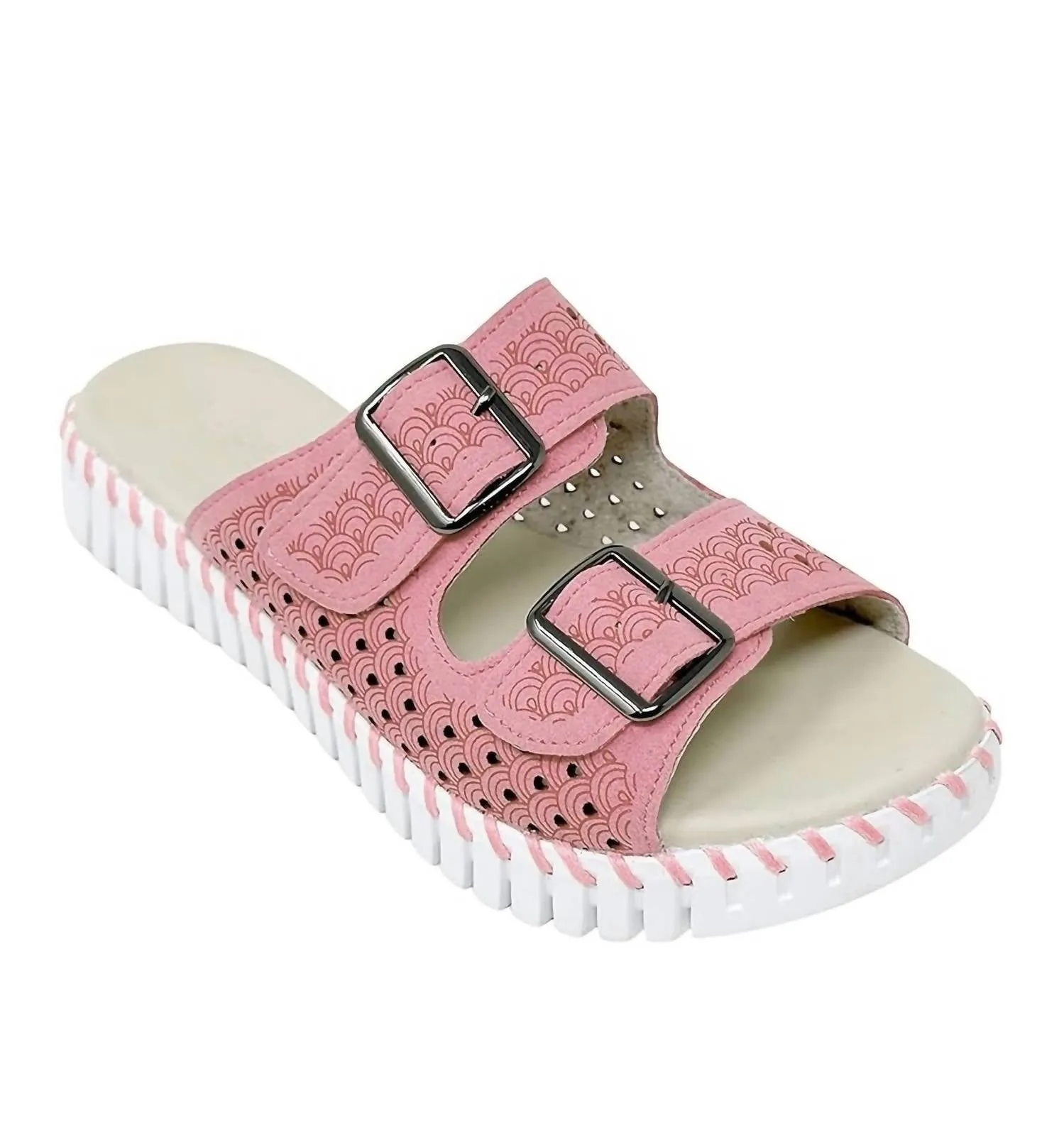 Women's Tulip Buckle Slide Sandal In Adobe Rose Gold
