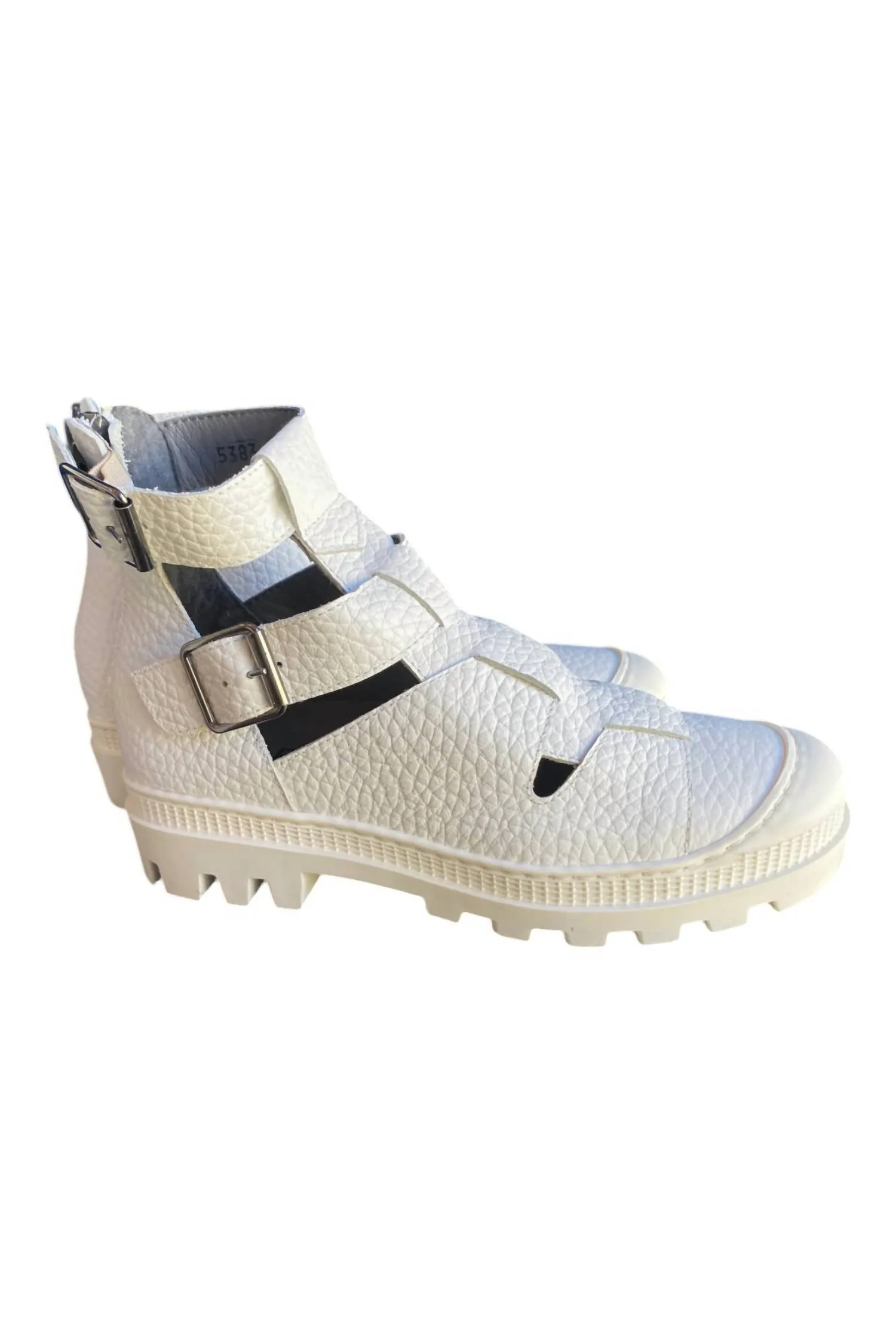 Women's Zip-Up Leather Sandal In White